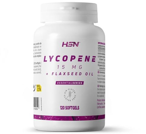 Licopeno + Aceite de Lino de HSN | 120 Perlas con ALTA Concentración y Estandarización - 15 MG Licopeno y 50% Aceite de Lino - Ricas en Omega 3 | No-GMO, Sin Gluten