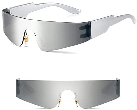 Zoonvii Futuristische Sonnenbrille,Rave Brille,Schnelle Brille,Techno Brille,Space Brille Alien Brille set,Futuristische Verspiegelte Sonnenbrille,Funbrille,Partybrille,Cosplay Kostüm Zubehör,Silber