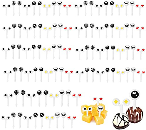 Food Picks Cute Mini Eyes Fruit Forks, Mini Cartoon Bento Obstgabeln Zahnstocher, Food Picks, Assorted Cartoon Augen Obst Gabel Kinder Food Kuchen Picks Wiederverwendbare Zahnstocher(100 Stücke)