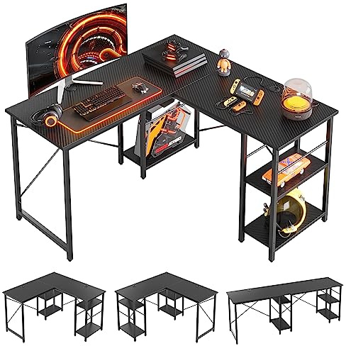 Bestier 192CM Reversible L Shaped Desk with Shelves 120CM Industrial Corner Desk Long Stable Computer Workstation with 2 Cable Holes