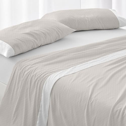 Burrito Blanco | Juego de sábanas,Cama de 90 cm (+ Medidas Disponibles) | Poliéster 50% Algodón 50% | Fácil Planchado | Diseño 238 Beige Claro