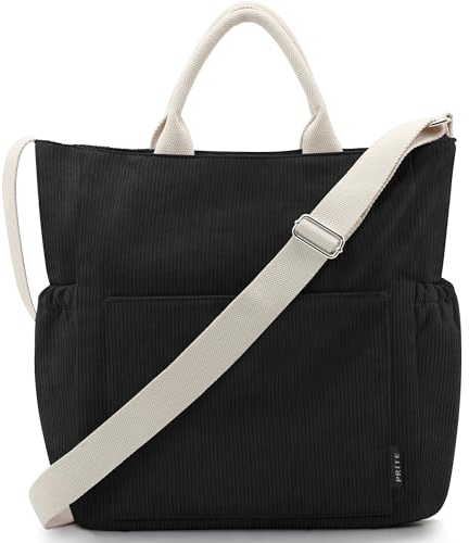 Prite Shopper Tasche Damen Groß Cordtaschen Tote Bag Cord Beuteltasche Stofftasche mit Verstellbarem Schultergurt für Arbeit Reisen Einkaufen Schule College