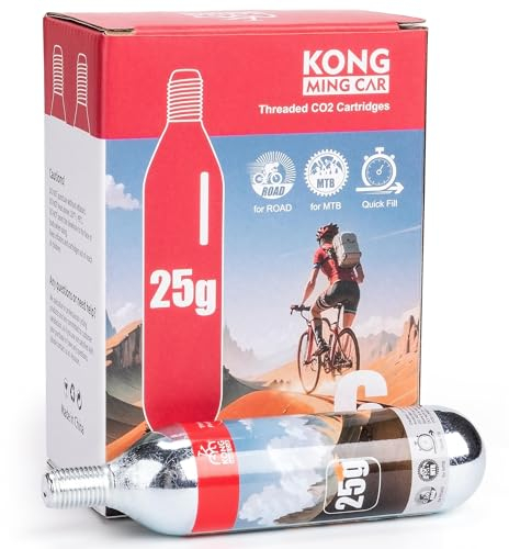 KONG MING CAR Cartuchos de CO2 con Rosca, 16 g/25 g, Cartuchos de CO2 con conexión roscada para Todos los neumáticos de Bicicleta de CO2 (25G-6PCS)
