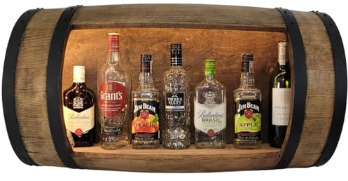 weeco Holzfass Hängendes hölzernes Fassförmiges Regal mit LED Beleuchtung, Mini-Bar an der Wand, hängendes Regal für Alkoholflaschen. zum aufhängen holzfass fassbar