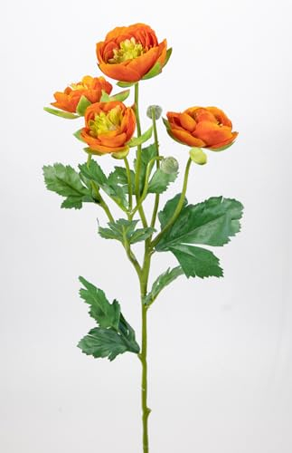 6 Stück Ranunkelzweig 60cm OG Kunstblumen künstliche Ranunkel Hahnenfuß Blumen Seidenblumen (Orange)