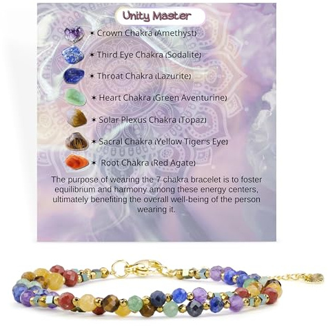 Farfume Bracciale Donna Chakra 4 mm Perline Bracciali, Cristalli Pietre Naturali Gioielli Regalo per le Donne (Chakra)
