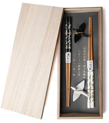 Sushi Essstäbchen Set, Mit Origami Paper Crane 2 Paar Inklusive Keramik-Unterleger, Wiederverwendbare Rutschfeste Essstäbchen, Premium Holzbox Nachhaltig Japanisch Chinesisch Koreanisch Taiwanesisch