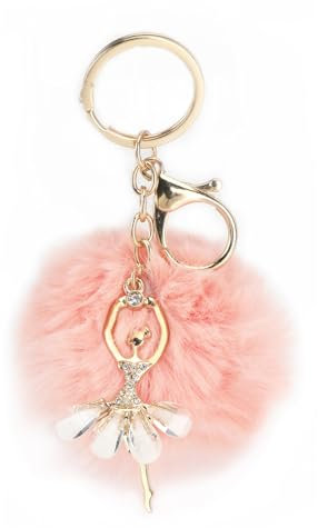 Porte-clés mignon de ballet en cristal, pendentif boule de fourrure rose, porte-clés pour filles, accessoire de porte-clés de danseuse précis, design de rêve, cadeau pour femme