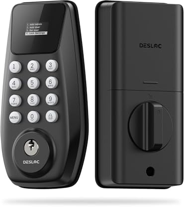 DESLOC C100 Keyless Entry Door Lock with Visual Display, Auto Lock | Create 100 Customizable User Codes and 4 One-Time Codes, 12-Month Battery, IP54, Easy Installation, BHMA Grade 3, Black