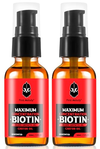 First Melody Beard Oil,Maximun Thickening Biotin, with Castor Oil and Argan & Jojoba Oils, Promotes Beard Growth, Styles, Strengthens & Softens Beards & Mustaches,1 Ounce*2（2 Pack）