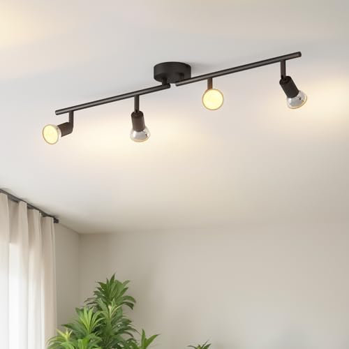 LVWIT Ceiling Spotlight Rotatable,4 Way Living Room Lights Ceiling,GU10 Black Kitchen Lights Ceiling,GU10 Base Spot Lights,Ceiling Light Fitting Bracket for Lounge Bedroom Dining Room(NO Bulb)