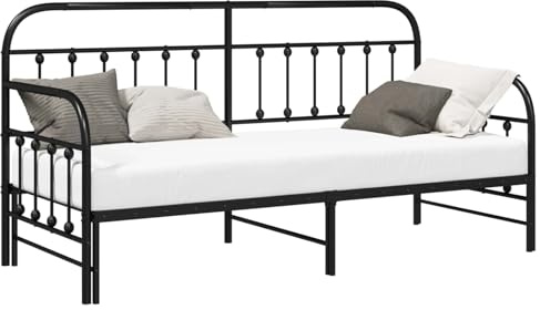 vidaXL Struttura per Letto di Giorno Nero 75 x 190 cm, Letto Giornaliero Rettangolare, Struttura in Metallo Resistente, Soluzione Salvaspazio per Sedere, Divano Interno
