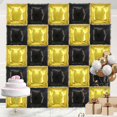 NHJINX square aluminum foil Balloon Wall Backdrop, 25 pieces Gold and black double-sided Balloon Arch Kit, suitable for theme parties, weddings, anniversaries and other celebration decorations