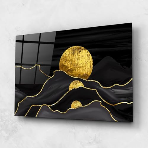 ARTHUB® Moderne impression sur verre 60x100 cm, 4mm verre trempé | Tableau en verre salon et chambre, Décoration murale moderne, Décoration intérieure, paysages, Black Moutains