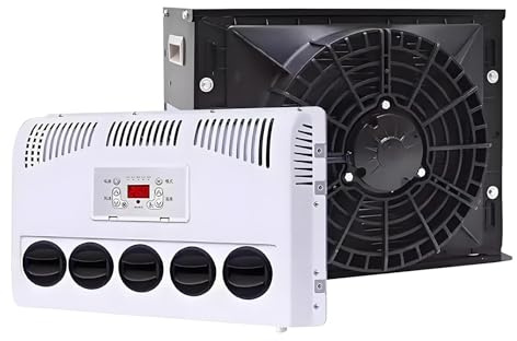 Elektrische Klimaanlage 12V/24V Käfig-Design Universal 12V/24V für LKW Wohnmobil Van Elektrische Klimaanlage,24V-Black