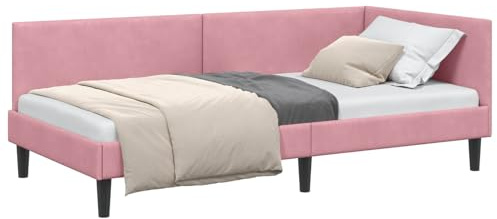 vidaXL Estructura de Cama en Esquina Rosa 90 cm x 200 cm Terciopelo, Cama daybed Moderna, Marco Elegante, rincón, sofá versátil, Mueble Multifuncional Que Ahorra Espacio