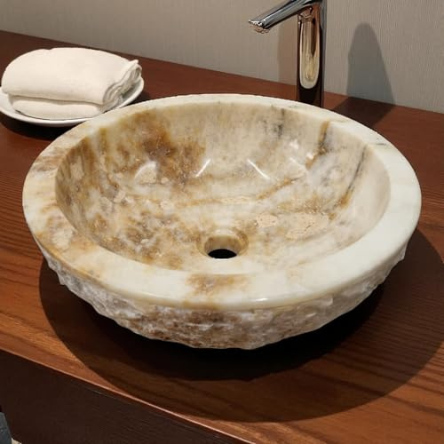 Kinaree Onyx marmor handfat krosssten – handgjort toppmonterat handfat av natursten – stenhandfat från Indonesien – runt ca 15 x 40 x 40 cm – exklusivt badrum-unikt