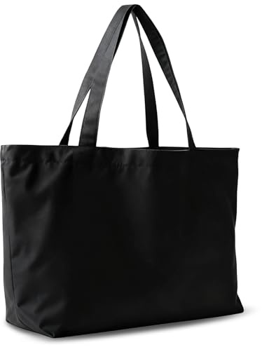 Luabue Borse Totali in Cotone Grande 51 x 17 x 37 cm Nero Manici Lunghi in Tessuto, Borsa per Il Trasporto Ideale Come Borsa per la Spesa Bagno Shopper Spiaggia con Cerniera
