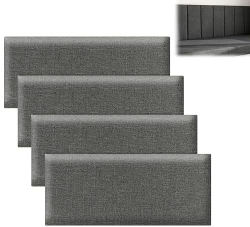 FARYODI Pannelli da parete imbottiti, 4 pezzi, 40 x 20 cm, autoadesivi, imbottitura morbida, cuscino da parete, per lettino, cameretta dei bambini, camera da letto e ufficio (grigio scuro)