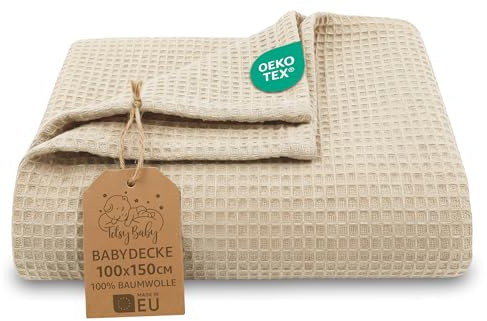 Totsy Baby Coperta Neonato Nido d'Ape tutto l'anno 100x150 cm - copertina cotone traspirante leggera bimbi mezza stagione neonati – carrozzina bambini morbida neonati Oeko-Tex Beige