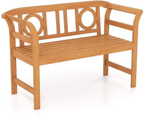 COSTWAY Panchina da Giardino in Legno di Acacia, Portata 360 kg, Panca da Patio per 2 Persone con Schienale Ondulato e Seduta a Doghe, Divanetto Esterno per Portico, Balcone e Parco (Modello 3)
