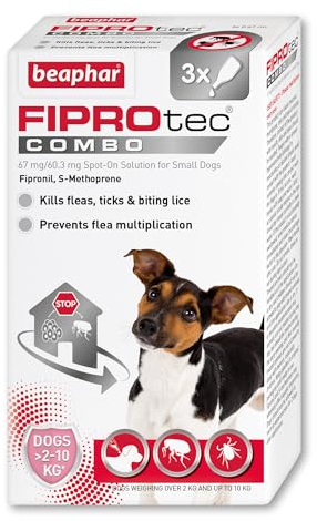 Beaphar - FIPROtec® COMBO for Small Dogs (2–10kg) - 3 pipettes - Kills Fleas, Flea Eggs, Flea Larvae & Ticks - Stops Fleas Multiplying on Pet and in Home - Vet Strength Dog Flea Treatment