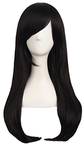 Mapofbeauty 24 Pulgadas/60cm Lado Flequillo Estilo Ondulado Rizado Cosplay Peluca Larga Gran Partido(Negro)