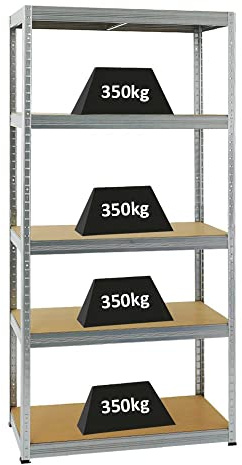 PROREGAL Étagère Charge Lourde Slim Elephant S | HxLxP 180x90x45cm | 5 Niveaux | 350kg par Niveau | Galvanisé | Étagère Robuste de Garage, Atelier, Cave, sous-Sol, Stockage, Rangement, Rayonnage