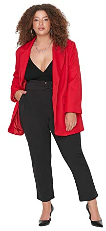 TRENDYOL Pantalon Droit pour Femme, Coupe Slim, Haute, Grande Taille, Noir, 52