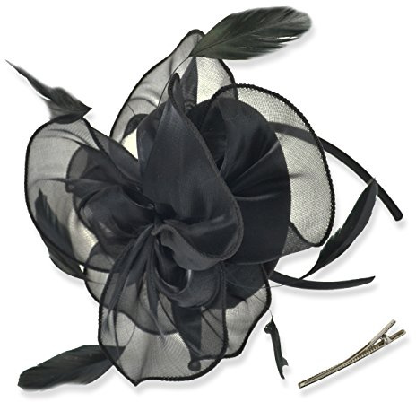 DRESHOW Femmes Fascinator Chapeau Fleur Mesh Plume Mariage Dames Day Bandeau et Clip Cocktail Tea Party Chapeau