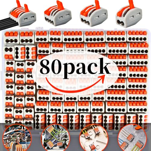 Set De 80 Connecteurs De Câble, Connecteur Electrique, Borne De Connexion Électrique,Bornes Compactes Combinables,20 Bornes à 2 Pôles, 30 Bornes à 3 Pôles, 10 Bornes à 4 Pôles, 20 Bornes à 5 Pôles