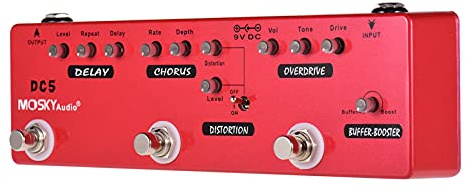Gitarre Multieffektpedal DC5 6-in-1 Gitarre Multieffektpedal Delay + Verzerrung + Overdrive + Booster + Puffer Vollmetallschale mit True Bypass