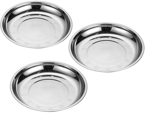 Lot de 3 plateaux à bijoux circulaires en acier inoxydable argenté de 17,8 cm, fond plat, pour servir des plateaux, des bonbons, des collations, des fruits et des légumes dans la cuisine, à
