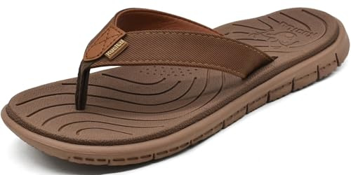 KuaiLu Flip Flops Damen Weich Leder Stoff Zehentrenner Frauen Bade Sandalen Bequeme Breite Füße Badelatschen Yoga Gummi Fußbett Sommer Strand Zehensandalen Rutschfest Drinnen Draußen Alles Braun 37