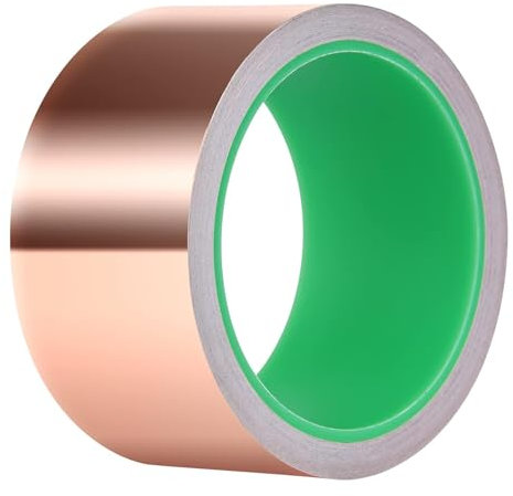 KAHEIGN Kupferfolie Klebeband 50mm x 12m Kupferfolienband, Selbstklebend Abschirmband Beidseitig Leitende Kupferband, EMI-Abschirmung Schneckenband Schneckenschutz Kupferband für Garten