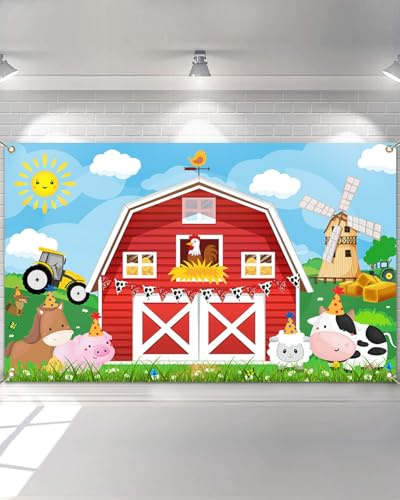 Avezano Fondo de cumpleaños de granja para decoración de fiesta temática de animales de niños, suministros de pancarta de fondo de granero, 70.8 x 43.3 pulgadas