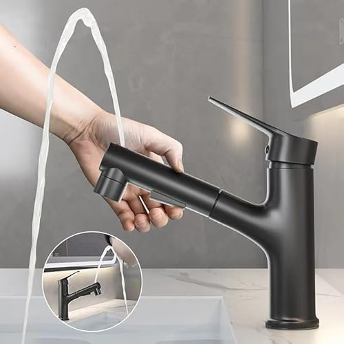 ImiiHO 066 Bathroom tap with 3 Function, Single Lever Handle, Cold and hot Adjustable tap, Sink/Bidet Sink Faucet with Pull Out Sprayer, Water Plated Black, Upgraded Chrome Finished.