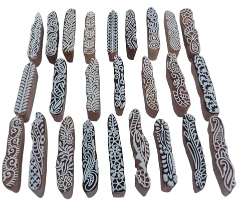 Royal Kraft Border Wooden Block Printing Stamps (Set of 25) - DIY Henna Fabric Textile Paper Clay Pottery Blocks Bulk01_25E
