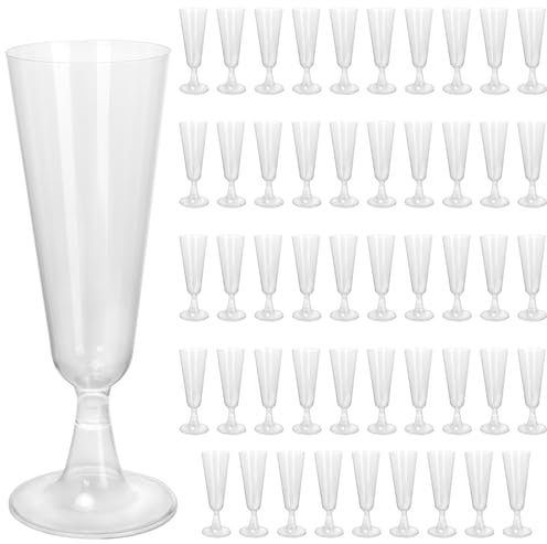 MOUYAT 50 PCS 5oz Plastic Champagne Flute, 150 ml Champagne Flute, Clear Champagne Glasses Plastic Wine Glasses for Cocktail, Parties, Weddings, 16.1 x 5.5 cm