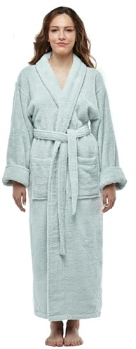 ESKYMODE Womens Terry Cotton Bathrobe, Ankle Length Long Women's Plush Towel Bath Robe Seafoam P/S