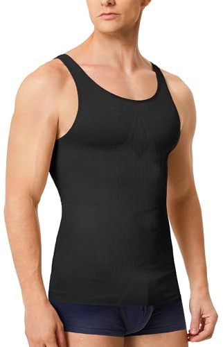MOLUTAN Compression Shirt Men Tank Top Undershirt Slimming Body Shapewear Tummy Control Gynecomastia Sleeveless Black