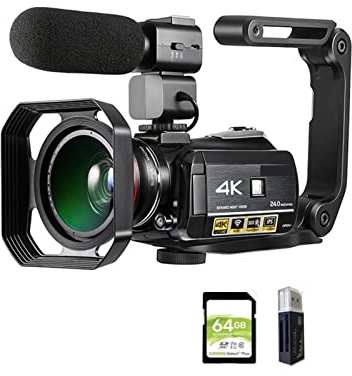 AUBEST Videocamera, Videocamera 4K Camcorder Professional Vlogging Digital Vlogging Segreder, AC3. Vlog Fotocamere filmadora con Microfono 6 4 GB SD. Carta