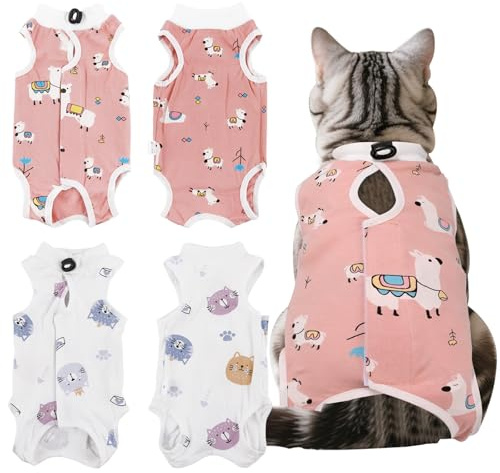 Hengrongshen 2 unidades de body para gatos después de la castración quirúrgica, tejido de malla antifugas y transpirable, para castración, para castración de gatos, heridas abdominales femeninas (M)