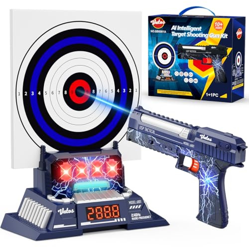VATOS Intelligentes Schießziel-Set mit wiederaufladbarer Laser Tag Pistole, Elektronischer automatischer Punktezählung und Echtzeit-Sprachfeedback, 4 Schießmodi, Zielspiel für Kinder ab 6 Jahren