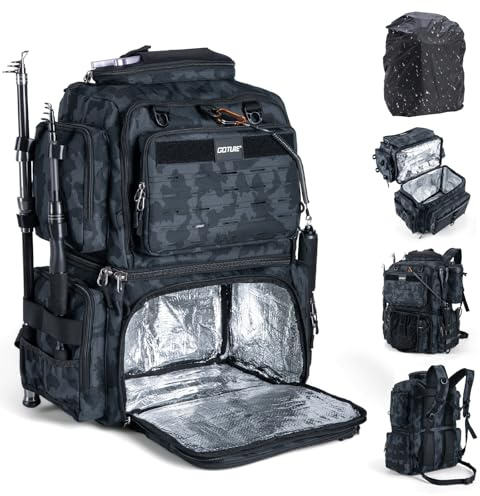 Goture Angelrucksack 53L wasserdicht, doppelstöckig, Isolier- & Regenschutz