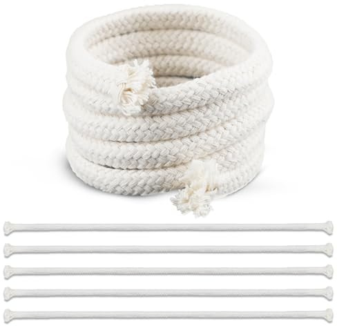 Wefaly Ø 6mm Mèches pour Lampes à Huile, 6M Mèche Bougie Mèche Lampe à Pétrole Mèches Rondes de Rechange en Coton pour La Fabrication de Bougies DIY Lampes à Alcool et à Pétrole (100cmx0,6cm)