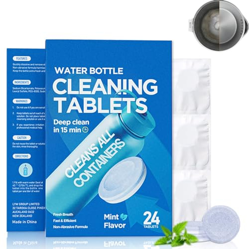 Water Bottle Cleaning Tablets, Bottle Clean Tablet, Removes Odors and Residue, Cleansing Tablets Limescale Remover For Stainless Steel, Plastics, Ceramic & Glass, Individually Packed, Kettle Descaler