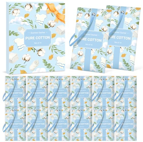 SCENTORINI Cotton Scented Sachets 14 Pack for Wardrobes Drawers Closets | 14 Cotton Scented Sachets with Hanging Strings for Wardrobes, Drawers, Closets, Shoe Cabinets, Gym Bags and Suitcases