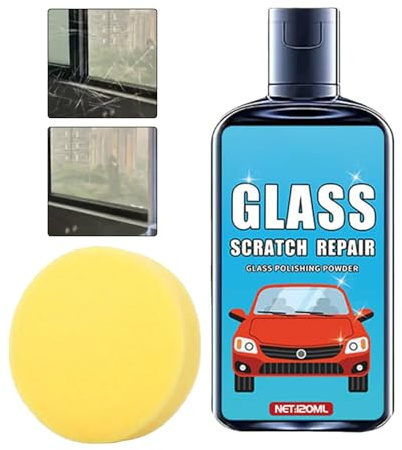 Reparación de arañazos en el parabrisas del vehículo, líquido removedor de vidrio de 120 ml, esponja de mantenimiento de ventanas, kit de detalles automotrices, solución de eliminación de arañazos