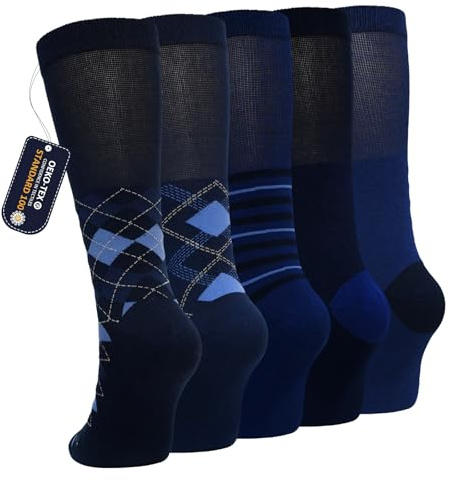 ZFSOCK Chaussettes Hautes Homme en Coton: Chaussettes de Ville Longues Respirantes Classique Sans Elastique & Sans Couture et Talon & Pointe Renforcés pour Bureau Travail Mariage et Quotidien
